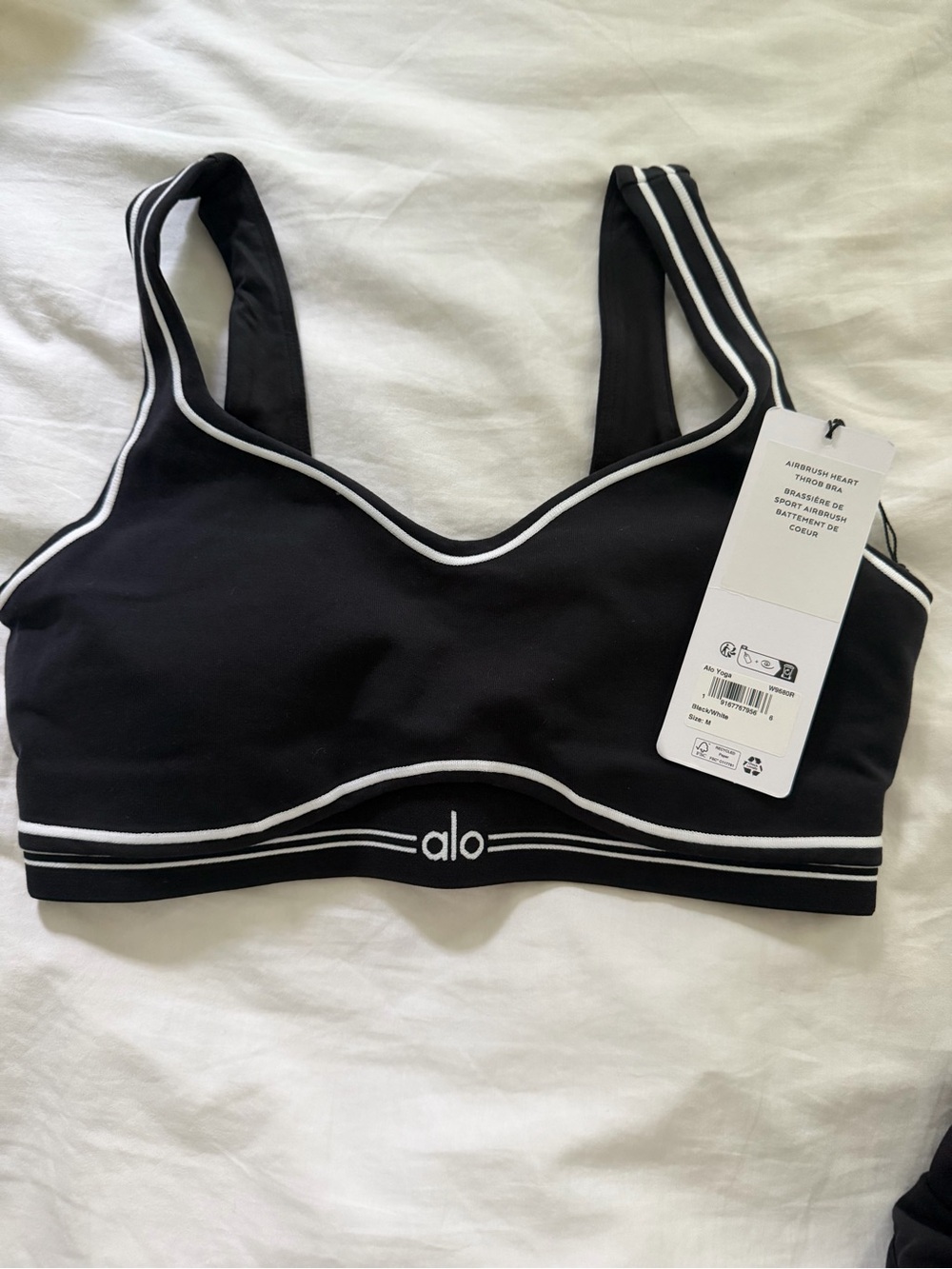 ALO Yoga Black Sports Bra with White Piping